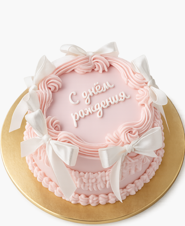 Нежно-розовый бенто торт с бантиками Фото