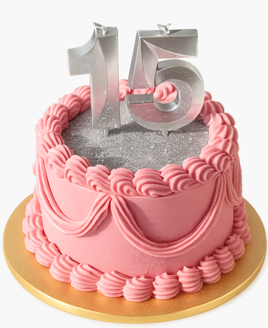 Нежно-розовый торт на 15 лет Фото
