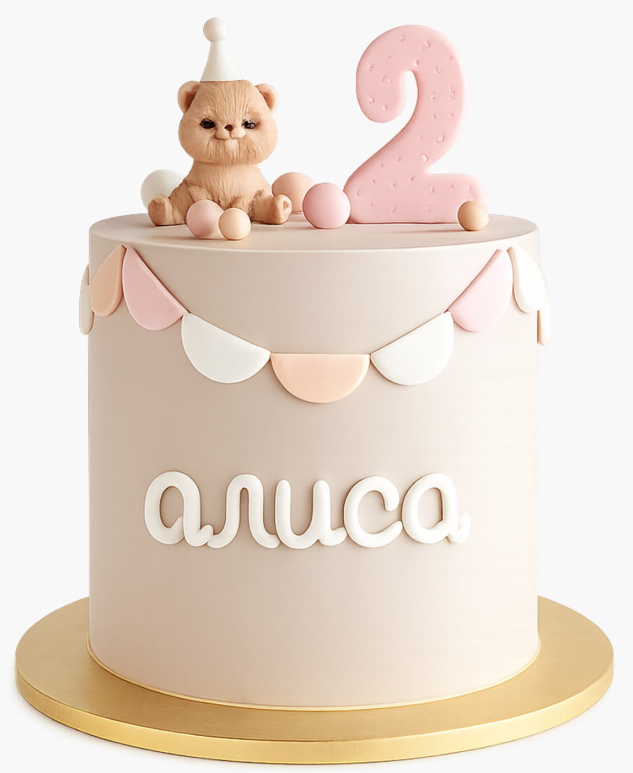 Нежно-розовый торт с медведем на 2 месяца Фото