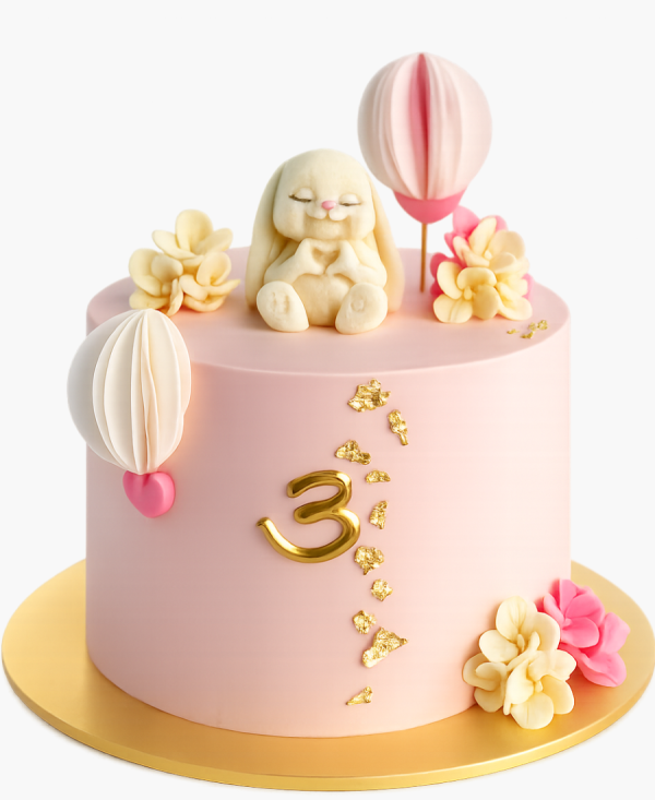 Нежно-розовый торт с зайцем Фото