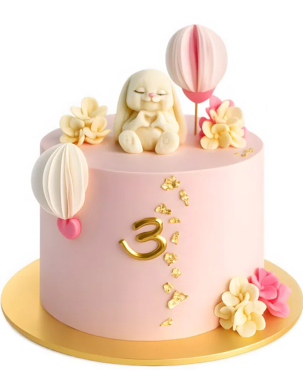 Нежно-розовый торт с зайцем Фото