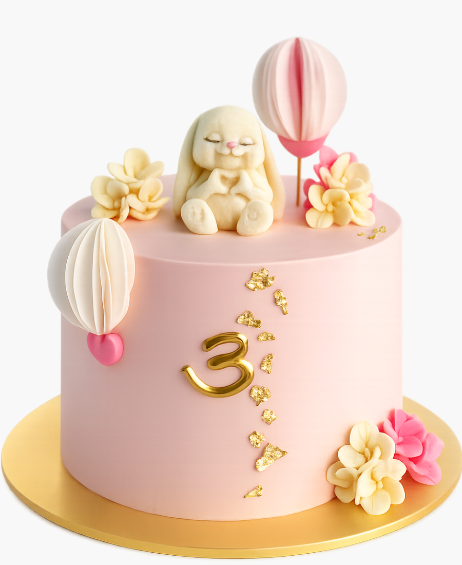 Нежно-розовый торт с зайцем Фото