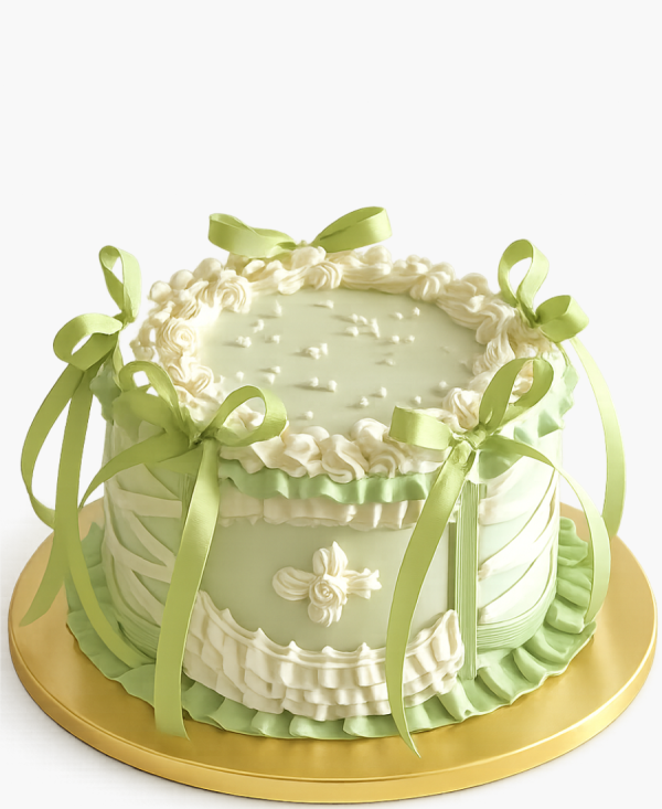 Нежно-зеленый торт с бантиками Фото