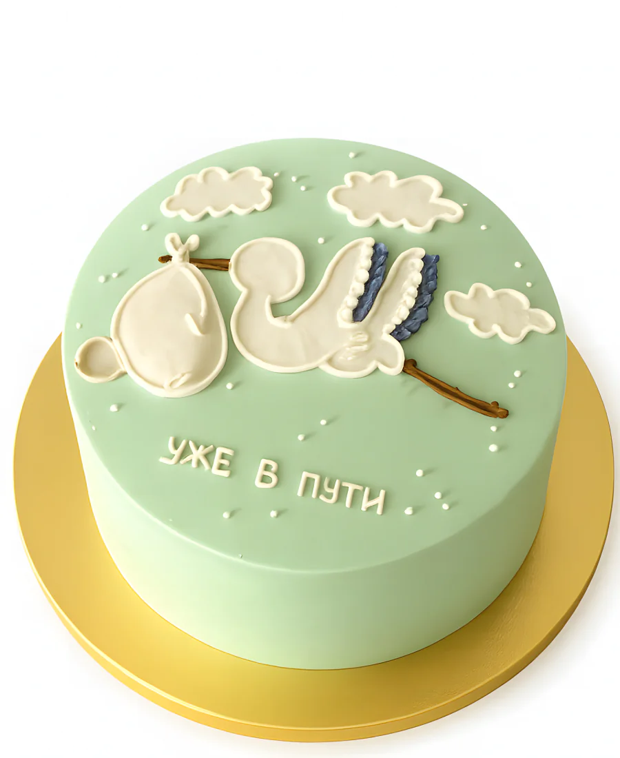 Нежно зеленый торт с облаками Фото