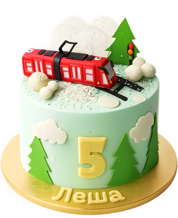 Детский торт с фигуркой трамвая Фото