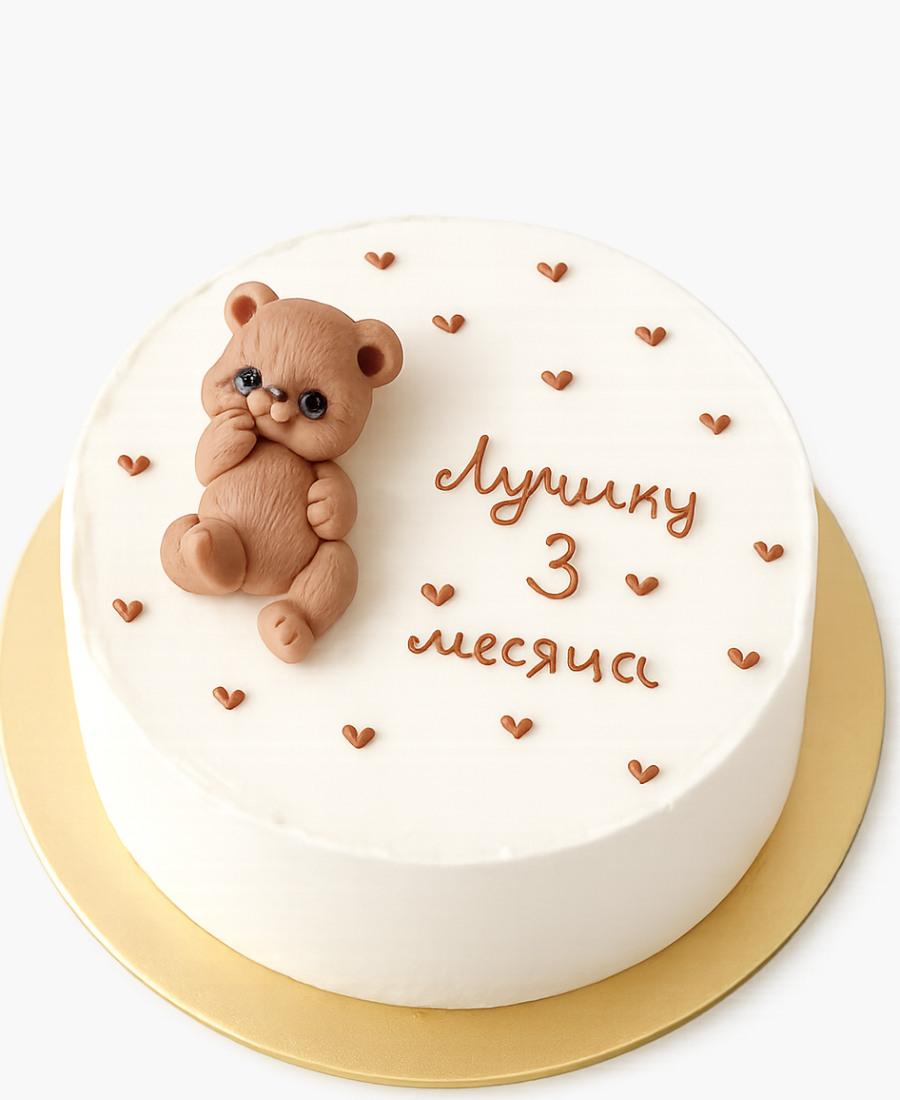 Нежный торт с медведем Фото
