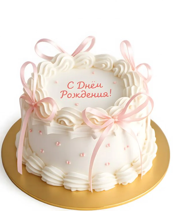 Нежный торт с розовыми бантиками Фото