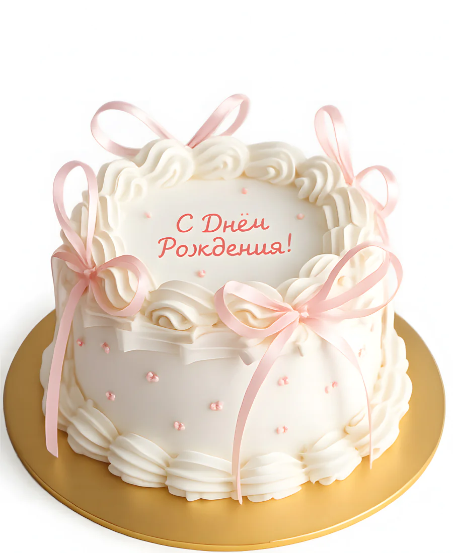 Нежный торт с розовыми бантиками Фото