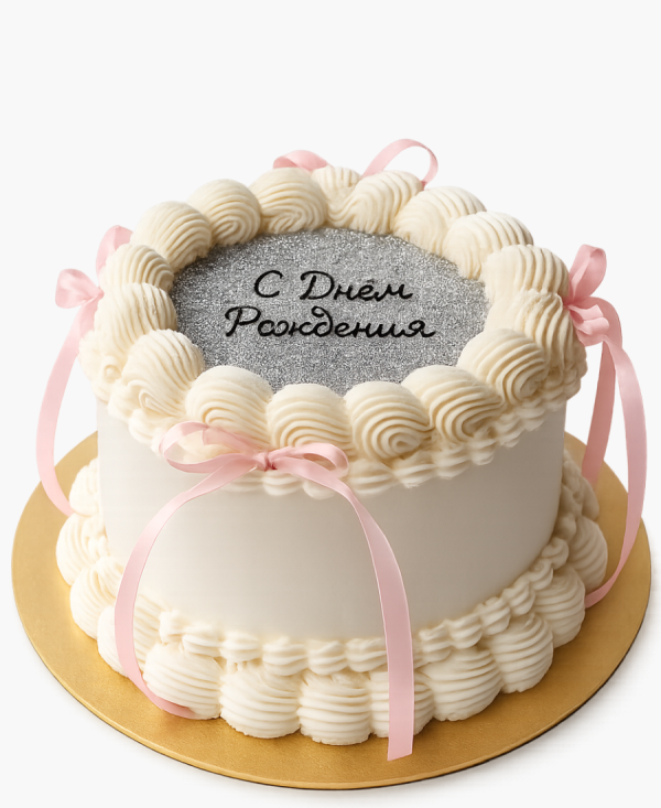 Нежный торт с серебряными блестками Фото