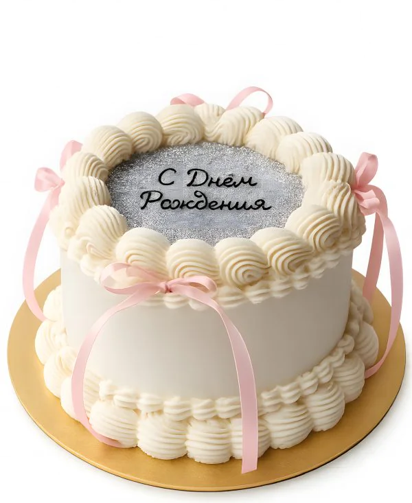 Нежный торт с серебряными блестками Фото