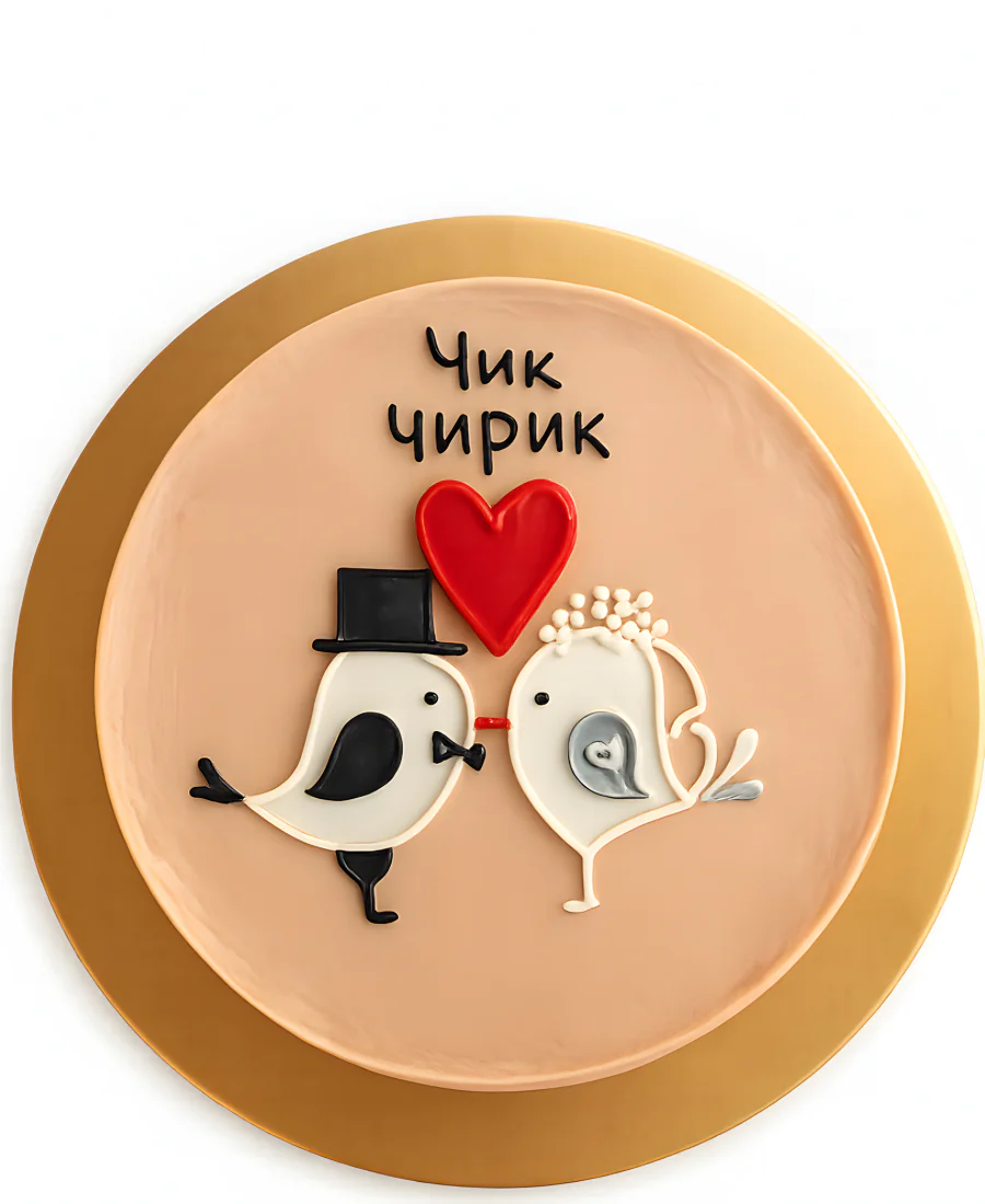 Персиковый бенто-торт с птичками Фото