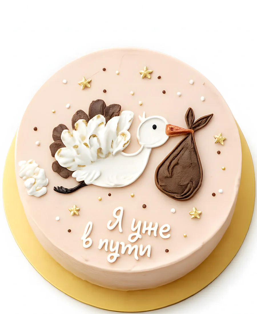 Персиковый торт с аистом Фото