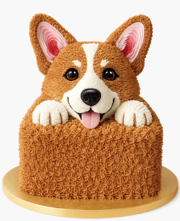 Прямоугольный торт с мордочкой корги Фото