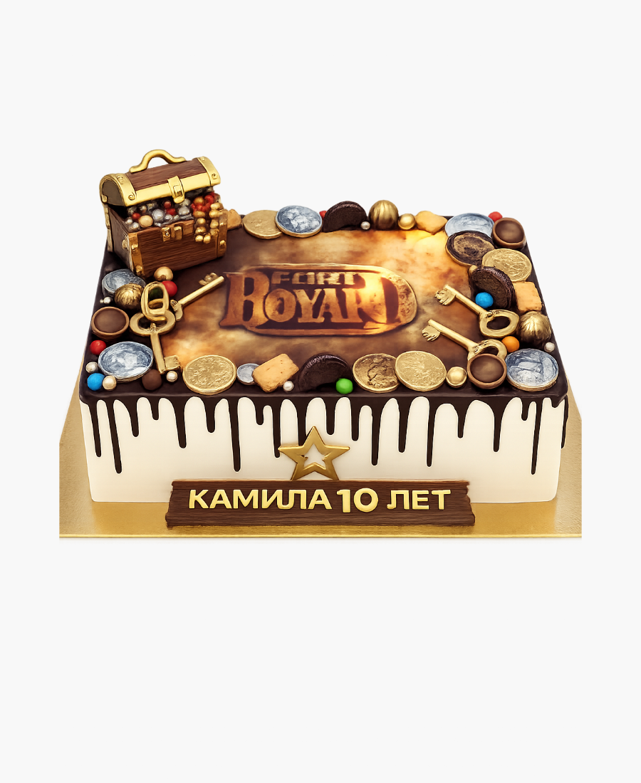 Прямоугольный торт с сундуком и ключами Фото