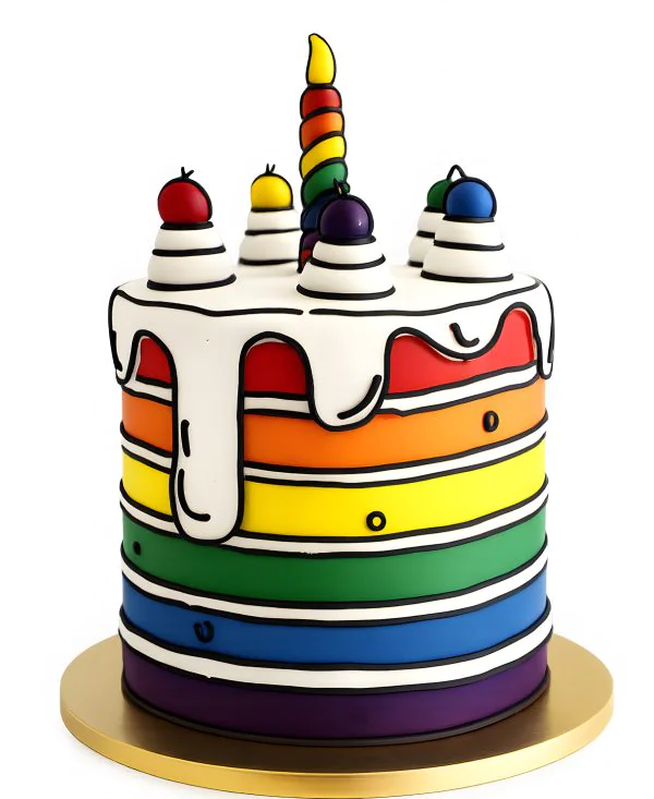 Радужный торт с мастичной свечкой Фото