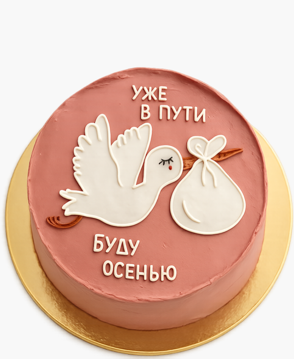 Розовый бенто-торт с аистом Фото