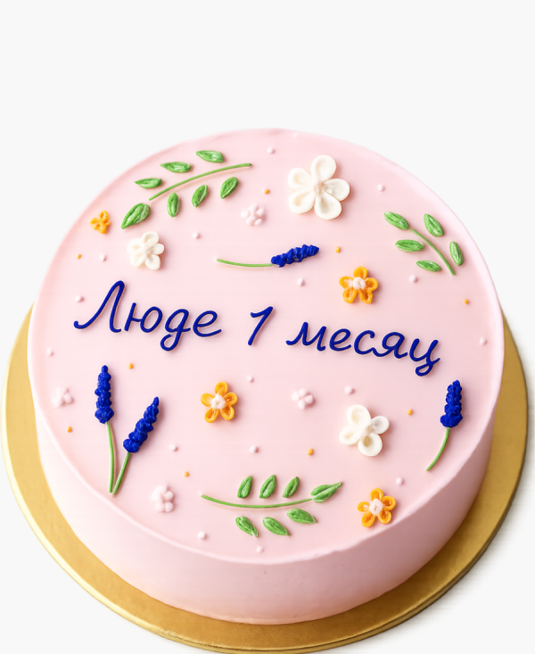 Розовый бенто-торт с цветами Фото