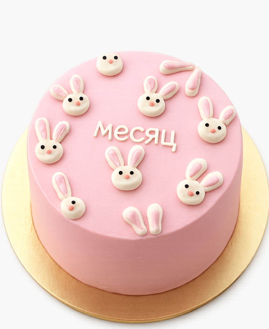 Розовый бенто-торт с зайцами Фото