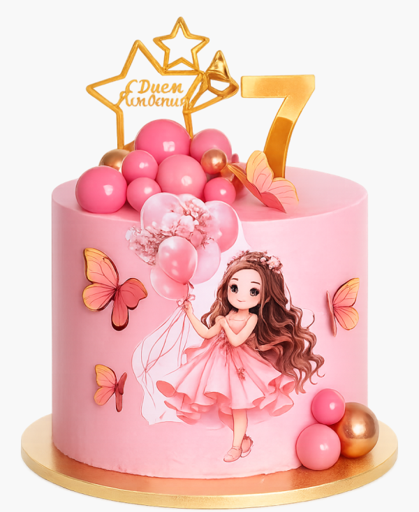 Розовый торт принцесса с акриловым топпером Фото