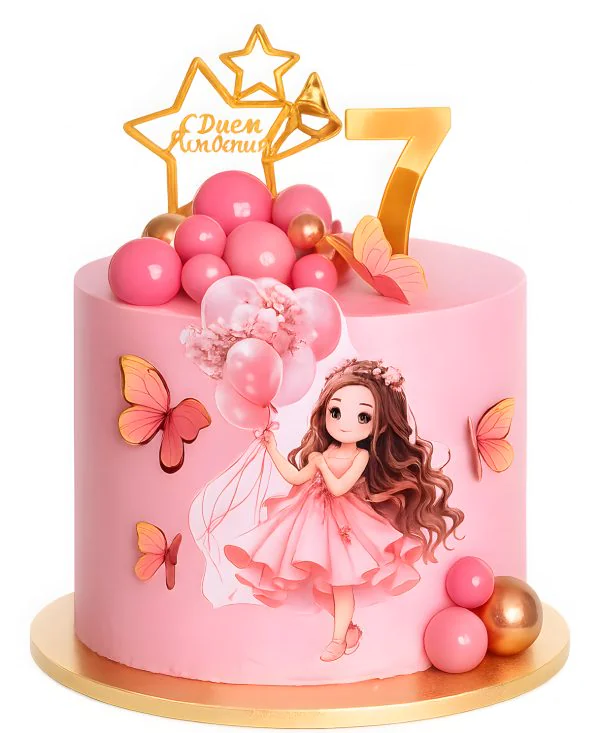 Розовый торт принцесса с акриловым топпером Фото