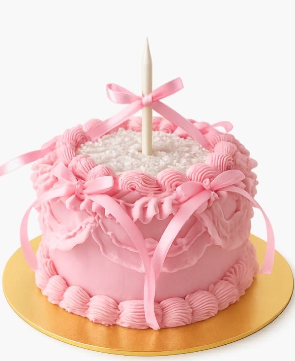 Розовый торт с блестками и бантиками Фото