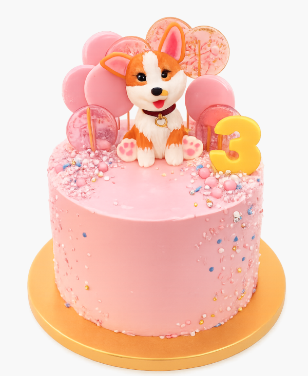 Розовый торт с леденцами и конфетти на 3 года Фото