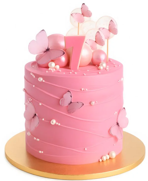 Розовый торт с леденцами на 7 месяцев Фото