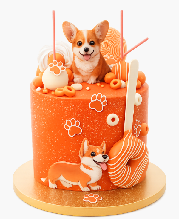 Рыжий кремовый торт с кейк-попсами и пончиками Фото