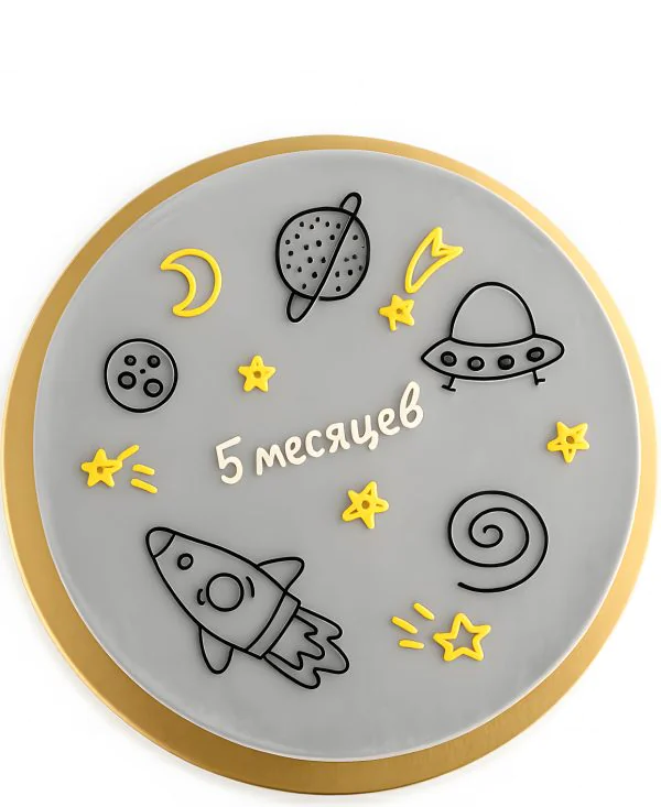 Серый бенто-торт в космической тематике Фото