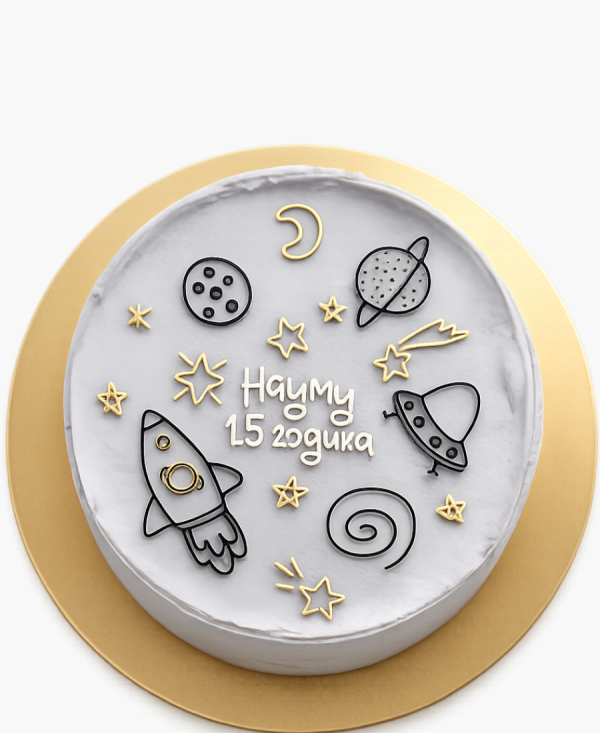 Серый бенто-торт в космической тематике Фото