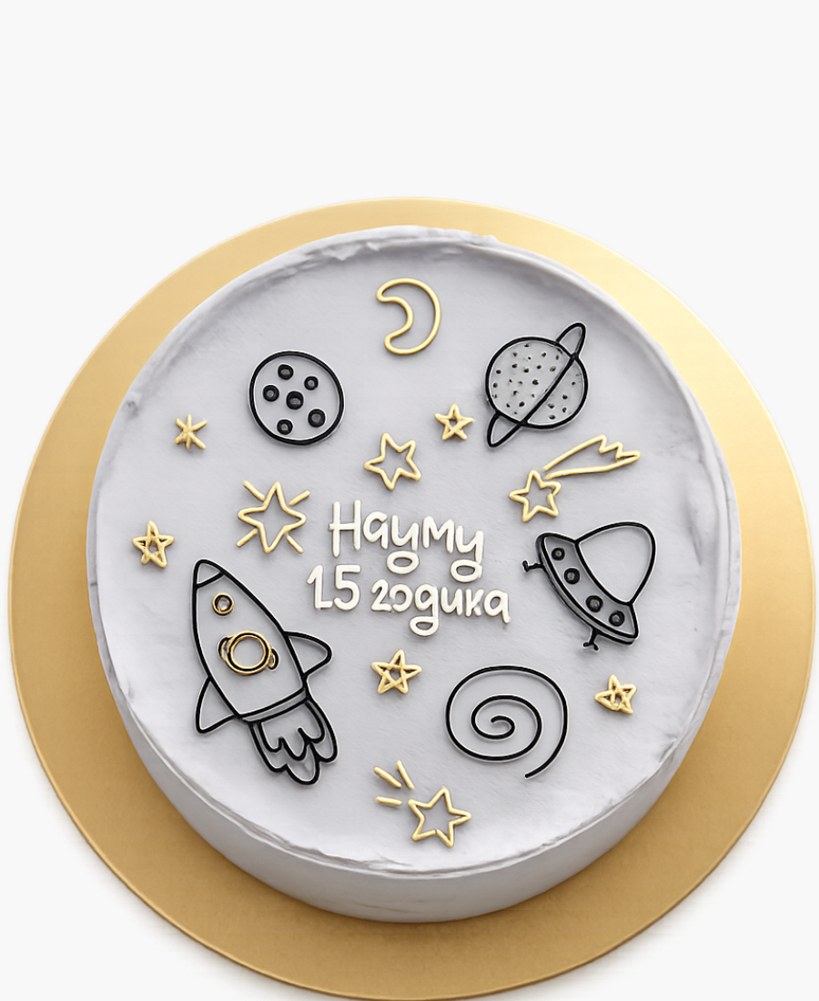 Серый бенто-торт в космической тематике Фото