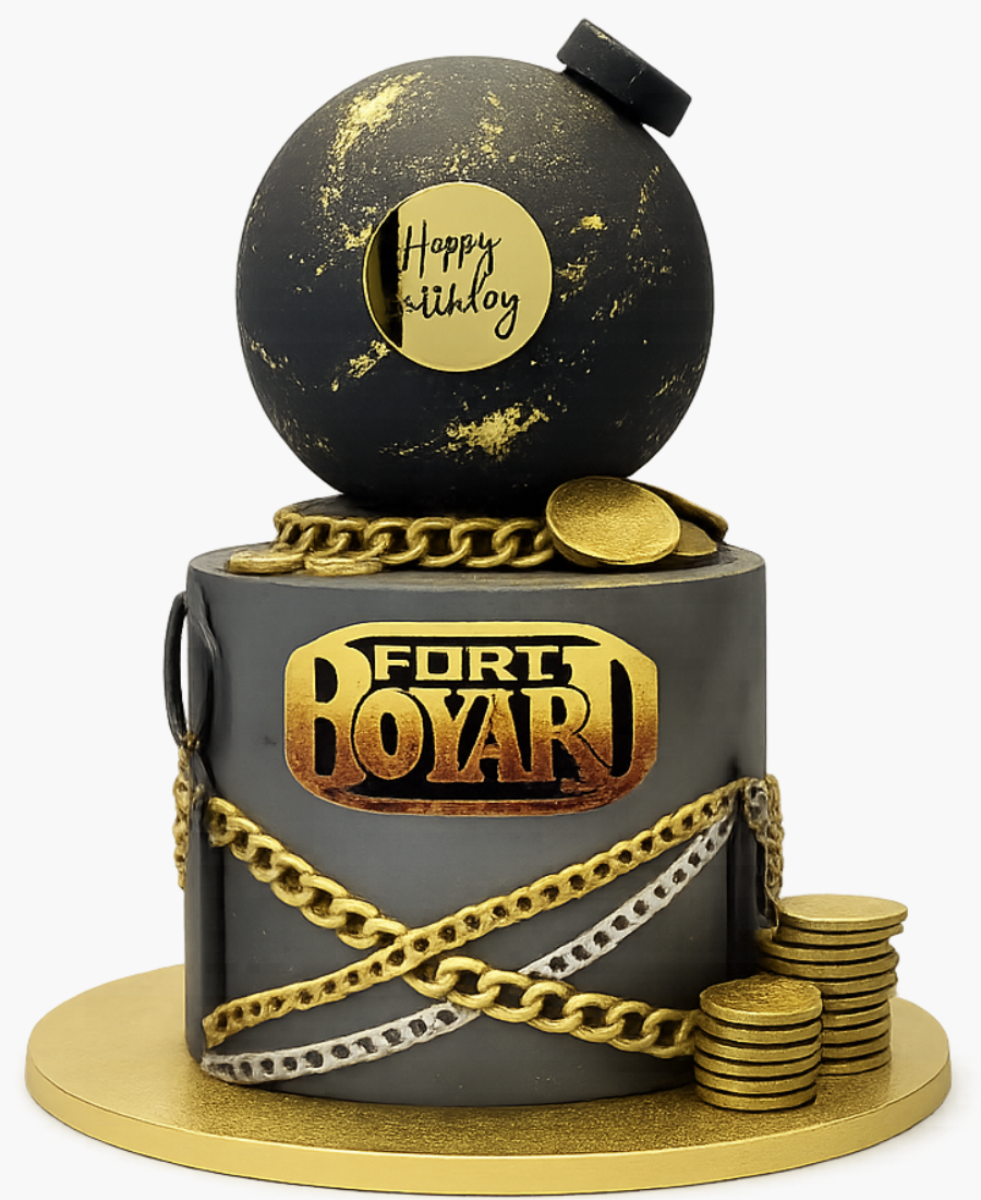 Серый торт в стиле Форт Боярд Фото