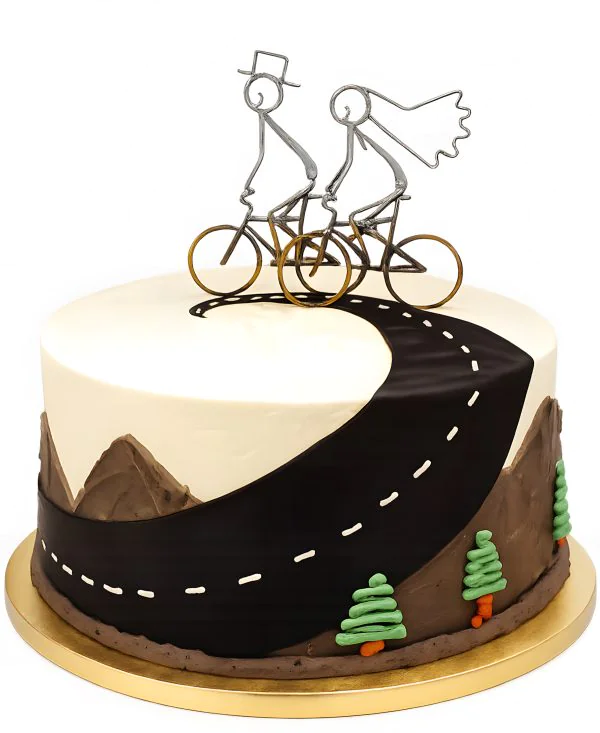 Нежный торт с парой велосипедистов Фото