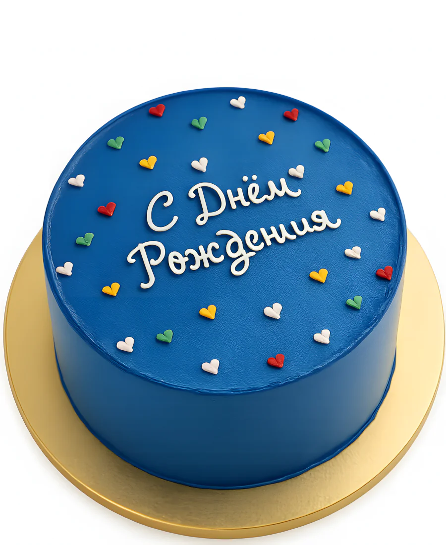 Синий бенто-торт с сердечками Фото