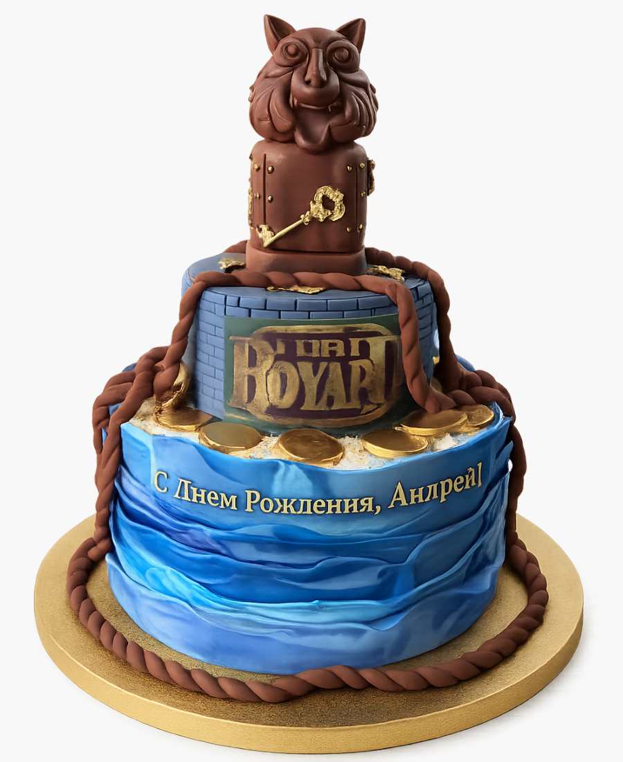 Синий торт с ключом в стиле шоу Форт Боярд Фото