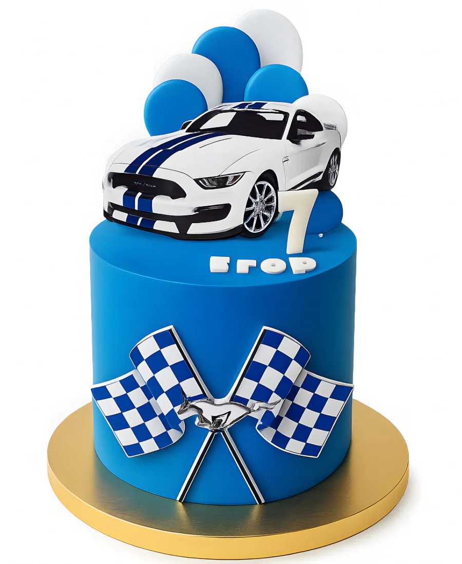Синий торт с машиной на 7 месяцев Фото