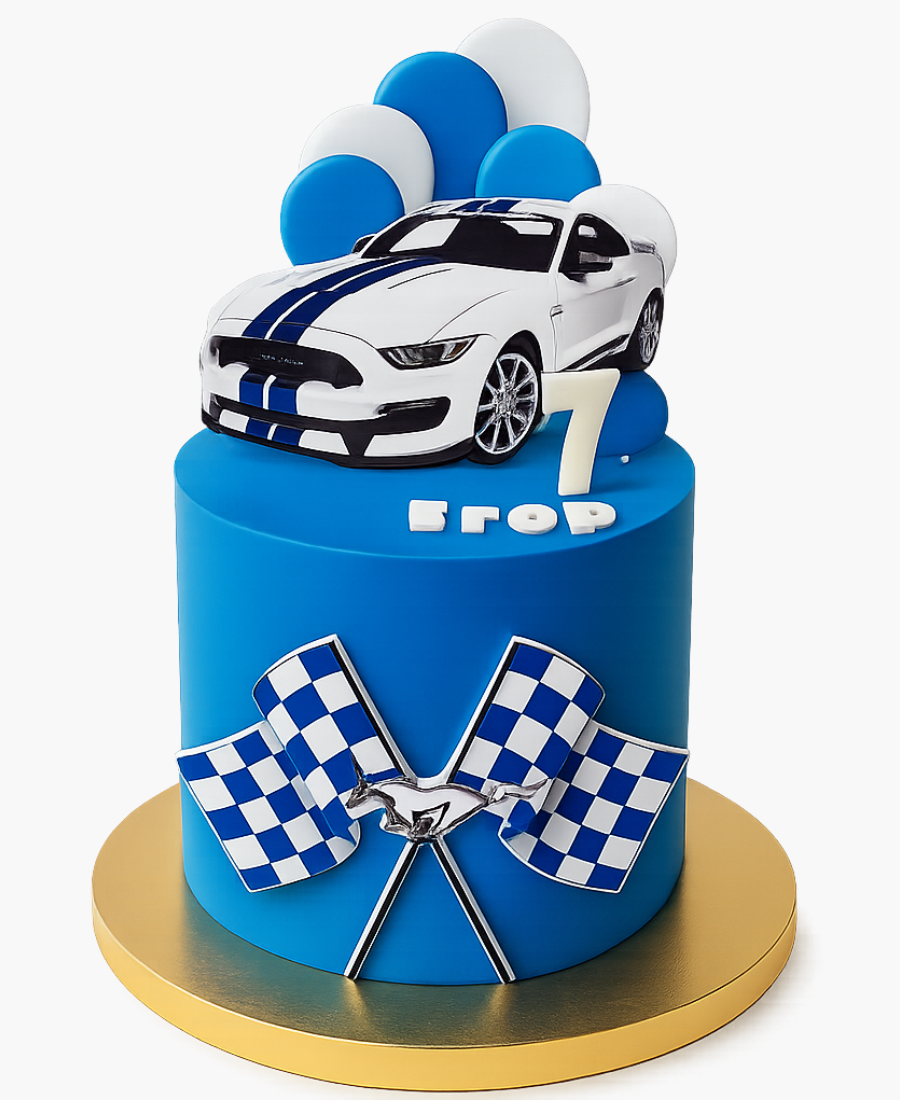 Синий торт с машиной на 7 месяцев Фото