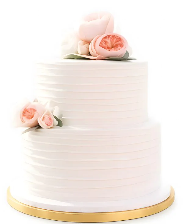 Двухъярусный торт на свадьбу с живыми розовыми цветами Фото