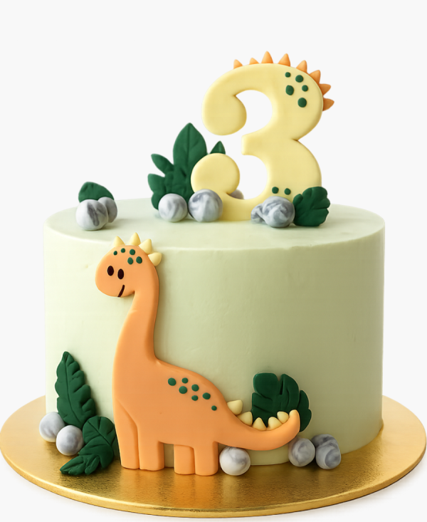 Светло-зеленый торт с динозавром Фото