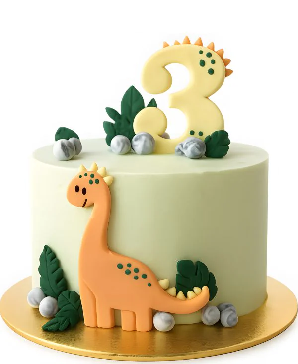 Светло-зеленый торт с динозавром Фото