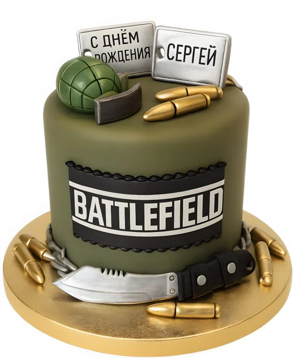 Темно-зеленый торт по тематике Battlefield Фото