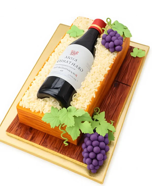 Торт бутылка вина с виноградом Фото