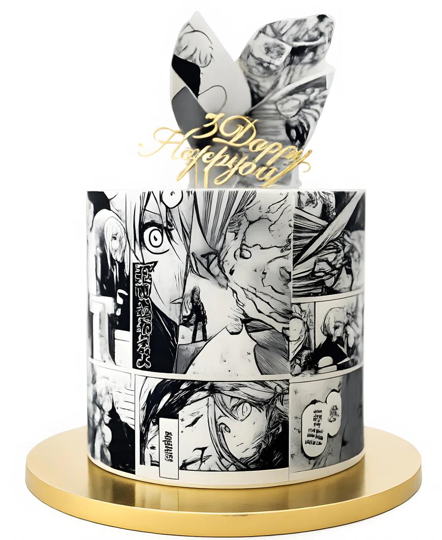 Торт черно-белый с акриловым топпером Фото