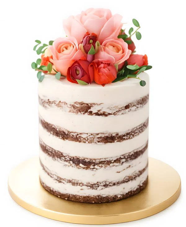 Эстетичный торт с цветами без мастики Фото