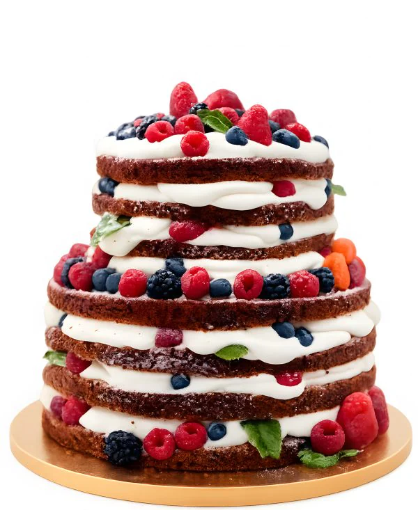 Торт без мастики с открытыми коржами и ягодами Фото