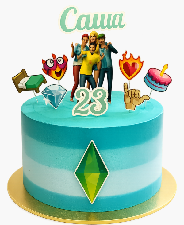 Торт на 23 года в стиле Симс4 Фото
