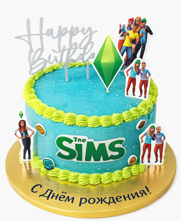 Торт на день рождение в стиле Симс4 Фото