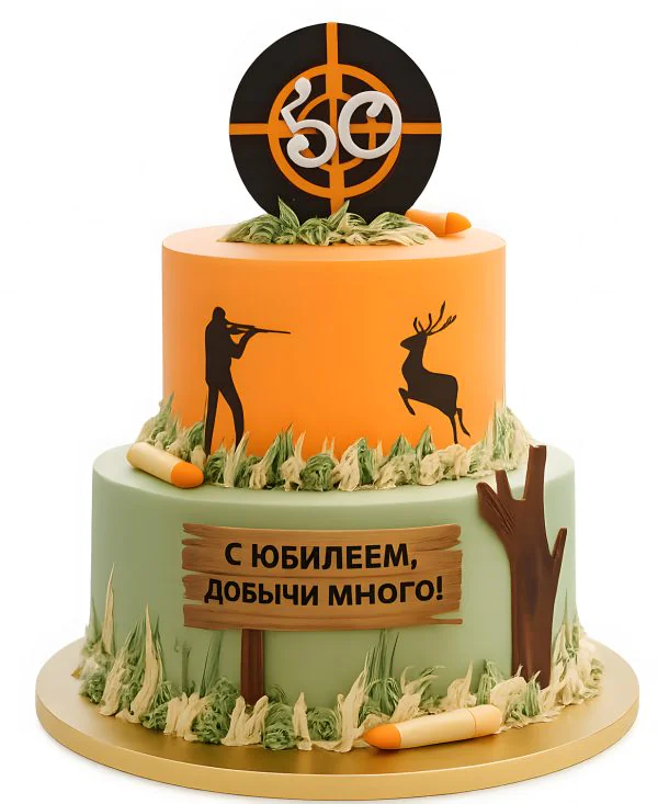 Оранжево-зеленый торт охотнику Фото