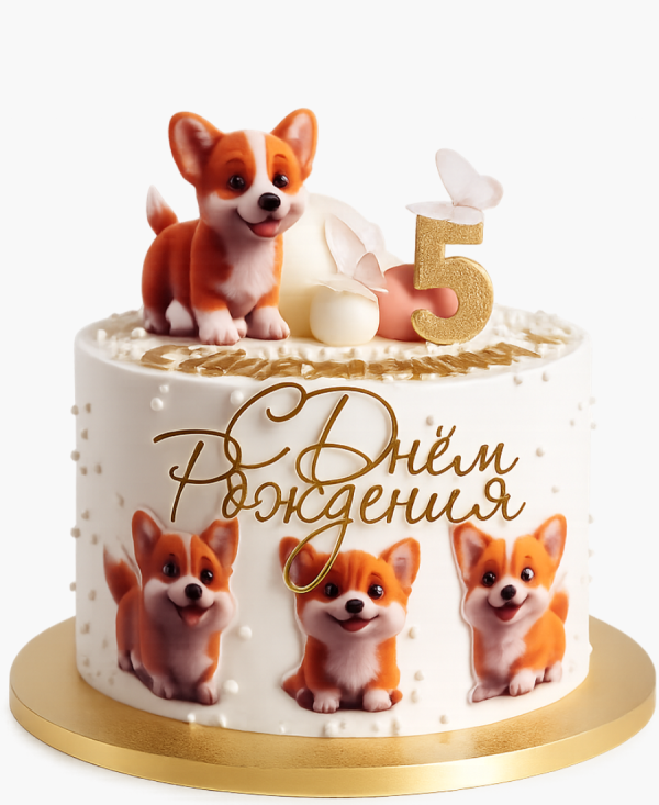 Торт с бабочками и фотопечатями на 5 лет Фото