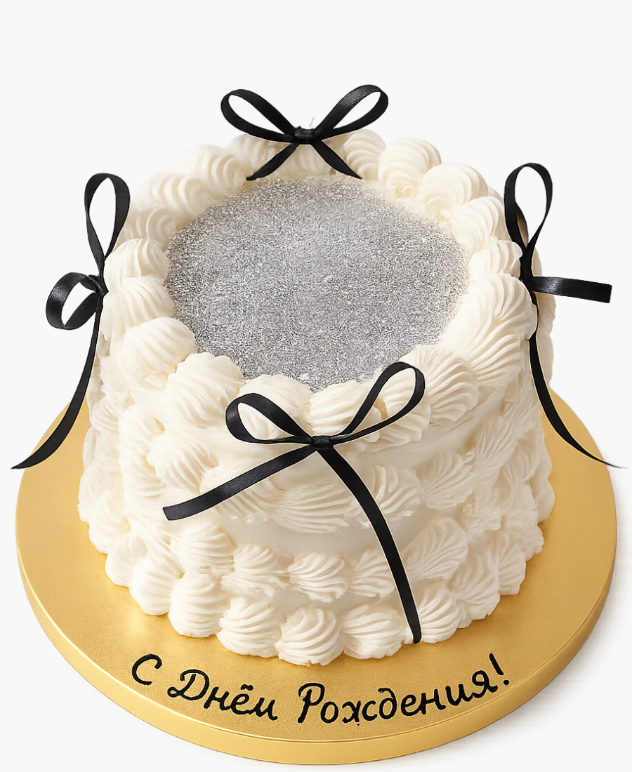 Торт с бантиками и серебряными блестками Фото